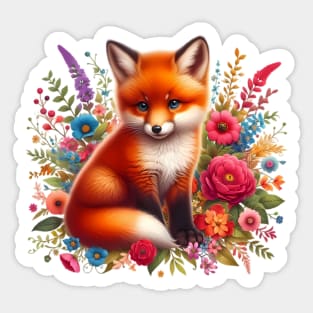 A red fox decorated with beautiful colorful flowers. Sticker